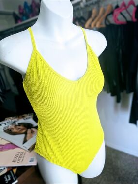 No Boundaries Bright Yellow Textured One-Piece Swimsuit